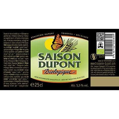 5410702000805 Saison Dupont Bio<sup>1</sup> - 25cl Biologish bier met nagisting in de fles (controle BE-BIO-01) Sticker Front